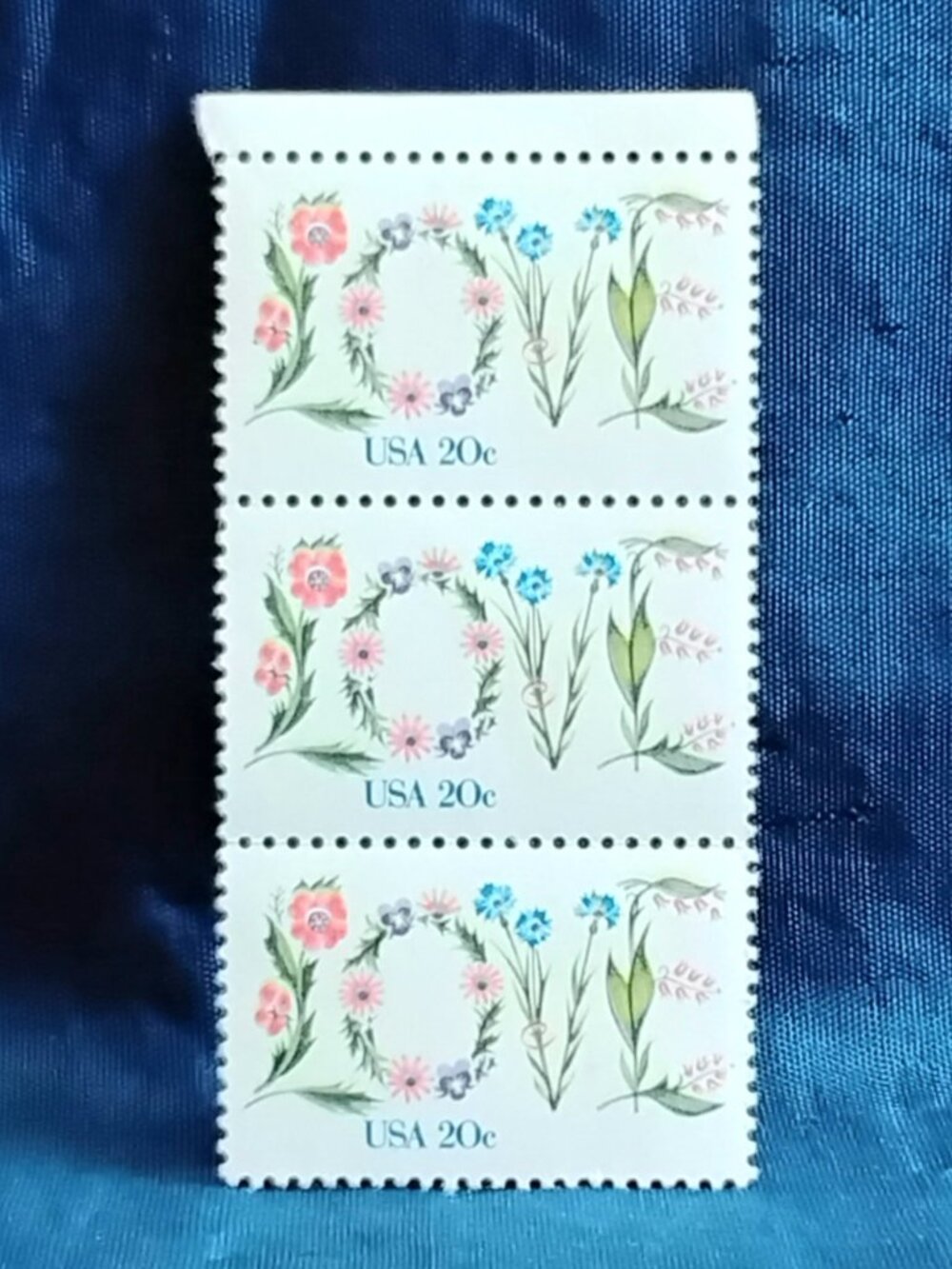 Uncirculated Block of USA 1982 Strip of 3 Love 20 Cent Stamps!!